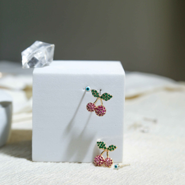 Cherry Stud Earrings and Small Eye Stud Earrings